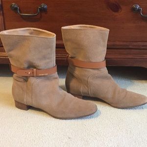 Sergio Rossi Tan Suede Low Rise Block Heel Boots